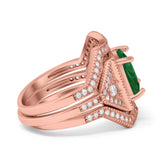 Princess Cut Vintage Art Deco Three Piece Bridal Set Wedding Ring Band Round Simulated Cubic Zirconia 925 Sterling Silver