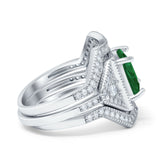 Princess Cut Vintage Art Deco Three Piece Bridal Set Wedding Ring Band Round Simulated Cubic Zirconia 925 Sterling Silver