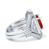 Princess Cut Vintage Art Deco Three Piece Bridal Set Wedding Ring Band Round Simulated Cubic Zirconia 925 Sterling Silver