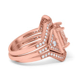 Princess Cut Vintage Art Deco Three Piece Bridal Set Wedding Ring Band Round Simulated Cubic Zirconia 925 Sterling Silver