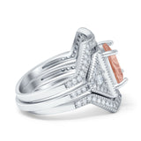 Princess Cut Vintage Art Deco Three Piece Bridal Set Wedding Ring Band Round Simulated Cubic Zirconia 925 Sterling Silver