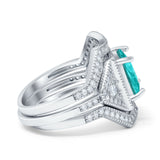 Princess Cut Vintage Art Deco Three Piece Bridal Set Wedding Ring Band Round Simulated Cubic Zirconia 925 Sterling Silver