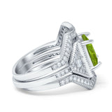 Princess Cut Vintage Art Deco Three Piece Bridal Set Wedding Ring Band Round Simulated Cubic Zirconia 925 Sterling Silver