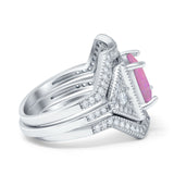 Princess Cut Vintage Art Deco Three Piece Bridal Set Wedding Ring Band Round Simulated Cubic Zirconia 925 Sterling Silver