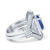 Princess Cut Vintage Art Deco Three Piece Bridal Set Wedding Ring Band Round Simulated Cubic Zirconia 925 Sterling Silver