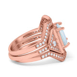 Princess Cut Vintage Art Deco Three Piece Bridal Set Wedding Ring Band Round Simulated Cubic Zirconia 925 Sterling Silver