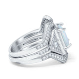Princess Cut Vintage Art Deco Three Piece Bridal Set Wedding Ring Band Round Simulated Cubic Zirconia 925 Sterling Silver