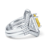 Princess Cut Vintage Art Deco Three Piece Bridal Set Wedding Ring Band Round Simulated Cubic Zirconia 925 Sterling Silver