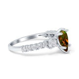 Teardrop Pear Art Deco Three Stone Accent Engagement Ring Round Simulated Simulated Cubic Zirconia 925 Sterling Silver