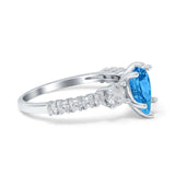 Teardrop Pear Art Deco Three Stone Accent Engagement Ring Round Simulated Simulated Cubic Zirconia 925 Sterling Silver