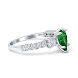 Teardrop Pear Art Deco Three Stone Accent Engagement Ring Round Simulated Simulated Cubic Zirconia 925 Sterling Silver