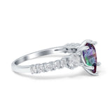 Teardrop Pear Art Deco Three Stone Accent Engagement Ring Round Simulated Simulated Cubic Zirconia 925 Sterling Silver