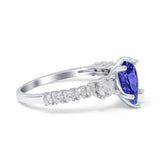 Teardrop Pear Art Deco Three Stone Accent Engagement Ring Round Simulated Simulated Cubic Zirconia 925 Sterling Silver