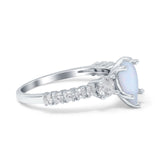 Teardrop Pear Art Deco Three Stone Accent Engagement Ring Round Simulated Simulated Cubic Zirconia 925 Sterling Silver