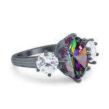 Oval Art Deco Engagement Ring Simulated Cubic Zirconia 925 Sterling Silver