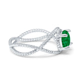 Braided Cable Split Engagement Ring Simulated Cubic Zirconia 925 Sterling Silver