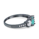 Three Stone Oval Engagement Ring Simulated Cubic Zirconia 925 Sterling Silver