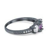 Three Stone Oval Engagement Ring Simulated Cubic Zirconia 925 Sterling Silver