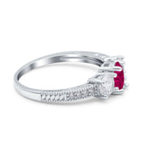 Three Stone Oval Engagement Ring Simulated Cubic Zirconia 925 Sterling Silver