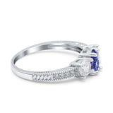 Three Stone Oval Engagement Ring Simulated Cubic Zirconia 925 Sterling Silver