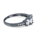 Three Stone Oval Engagement Ring Simulated Cubic Zirconia 925 Sterling Silver