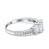 Three Stone Oval Engagement Ring Simulated Cubic Zirconia 925 Sterling Silver