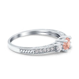 Three Stone Engagement Ring Round Simulated Cubic Zirconia 925 Sterling Silver
