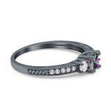 Three Stone Engagement Ring Round Simulated Cubic Zirconia 925 Sterling Silver