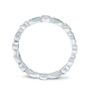 Curved Marquise Art Dec Full Eternity Stackable Band Simulated Green Emerald & Cubic Zirconia 925 Sterling Silver