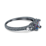 Cushion Celtic Art Deco Engagement Ring Simulated Cubic Zirconia 925 Sterling Silver