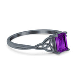 Engagement Ring Emerald Cut Simulated Cubic Zirconia Solid 925 Sterling Silver