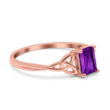 Engagement Ring Emerald Cut Simulated Cubic Zirconia Solid 925 Sterling Silver