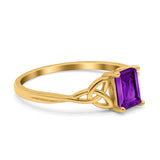 Engagement Ring Emerald Cut Simulated Cubic Zirconia Solid 925 Sterling Silver