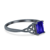 Engagement Ring Emerald Cut Simulated Cubic Zirconia Solid 925 Sterling Silver