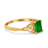 Engagement Ring Emerald Cut Simulated Cubic Zirconia Solid 925 Sterling Silver