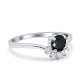Art Deco V Chevron Engagement Ring Round Simulated Cubic Zirconia 925 Sterling Silver