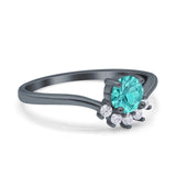 Art Deco V Chevron Engagement Ring Round Simulated Cubic Zirconia 925 Sterling Silver