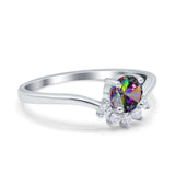 Art Deco V Chevron Engagement Ring Round Simulated Cubic Zirconia 925 Sterling Silver