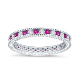 Art Deco Full Eternity Stackable Wedding Ring Simulated CZ 925 Sterling Silver