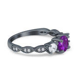 Art Deco Vintage Engagement Ring Round Simulated Cubic Zirconia 925 Sterling Silver