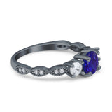 Art Deco Vintage Engagement Ring Round Simulated Cubic Zirconia 925 Sterling Silver