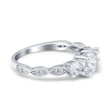 Art Deco Vintage Engagement Ring Round Simulated Cubic Zirconia 925 Sterling Silver