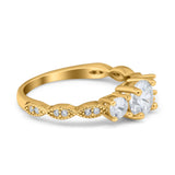 Art Deco Vintage Engagement Ring Round Simulated Cubic Zirconia 925 Sterling Silver