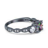 Art Deco Vintage Engagement Ring Round Simulated Cubic Zirconia 925 Sterling Silver