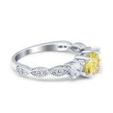 Art Deco Vintage Engagement Ring Round Simulated Cubic Zirconia 925 Sterling Silver