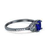 Cushion Cut Celtic Art Deco Wedding Engagement Bridal Ring Round Simulated Cubic Zirconia 925 Sterling Silver