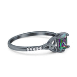 Cushion Cut Celtic Art Deco Wedding Engagement Bridal Ring Round Simulated Cubic Zirconia 925 Sterling Silver