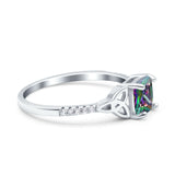 Cushion Cut Celtic Art Deco Wedding Engagement Bridal Ring Round Simulated Cubic Zirconia 925 Sterling Silver