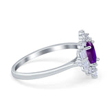 Oval Cut Halo Vintage Wedding Ring Simulated Cubic Zirconia 925 Sterling Silver