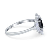 Oval Cut Halo Vintage Wedding Ring Simulated Cubic Zirconia 925 Sterling Silver